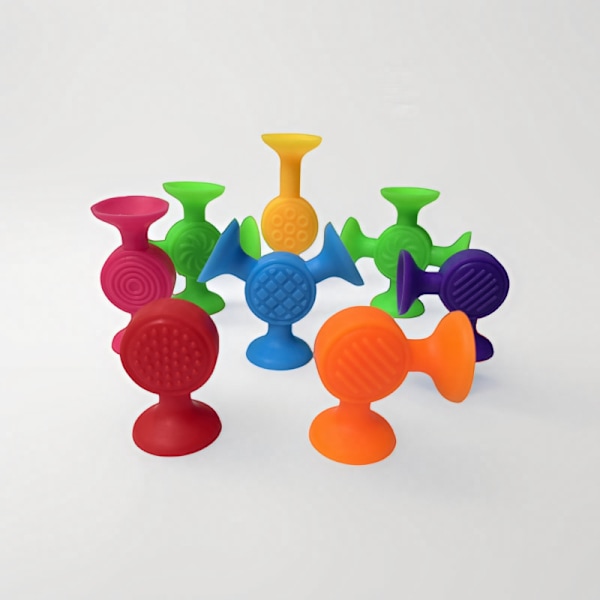 Fat Brain Toys Deluxe Sæt - 12 Store Tilfældige Farvede Sugkopper Byggelegetøj, Sugkopper Badelegetøj, Sanse Legetøj til Børn fra 3 År og Op