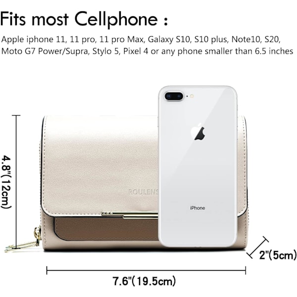 Lille Crossbody-telefonpung til kvinder, PU-læder mobiltelefonpung, kortholderpung og håndtasker, skuldertaske med justerbar rem B-ivory/Light Brown