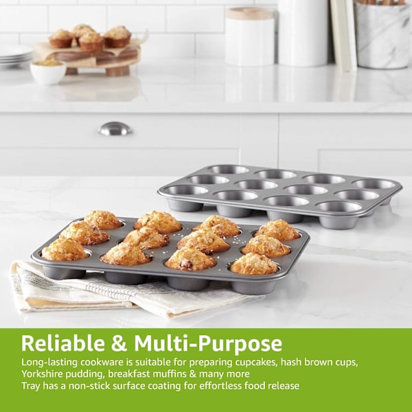 Non-stick Rund Muffinplåt i Kolstål, 2-Pack, Grå