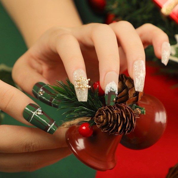 Julnageltips - Bärbara nageltips, falska naglar, långa bärbara nageltips