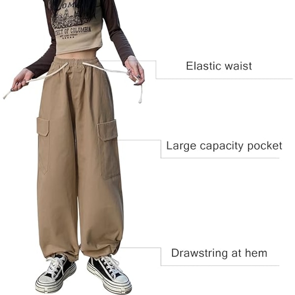 Khaki overaller, baggy punk Harajuku byxor för kvinnor /L khaki L