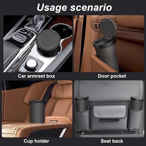 Mini soptunna för fordon med lock: 2 stycken 800ml bärbar bilsoptunna, bil