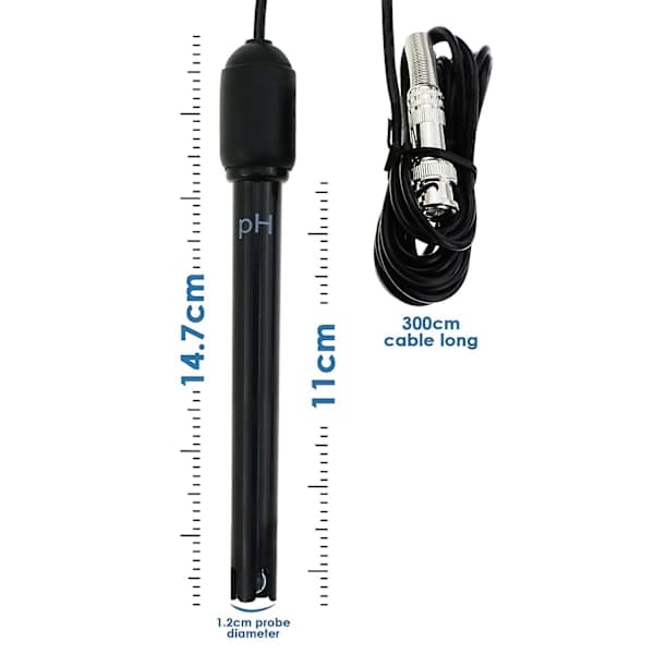 kryc-Ph med elektrode, 300 cm langt kabel og BNC-stik til pH-meter (BNC pH-elektrode)