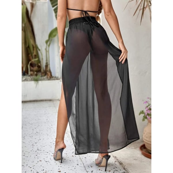 Lett Sarong Kort/Lang Strandkåpe for Kvinner Semi-Transparent Knyteskjørt Chiffon/Mesh Bikini Badedrakt Coverups