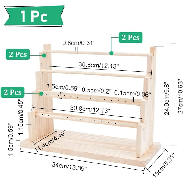 4-lags Øreringe Display Stand i Træ, 28 Huller Træ Øreringe Smykke Display Rack Smykke Organizer Holder Riser til Øreringe Halskæde Armbånd Nøglering