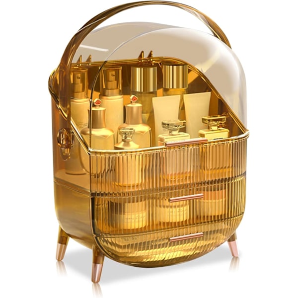 Retro Serie Multifunktionel Makeup Taske Støvtæt Kosmetik Opbevaringsboks, Finishboks til hjemme Desktop. Gold