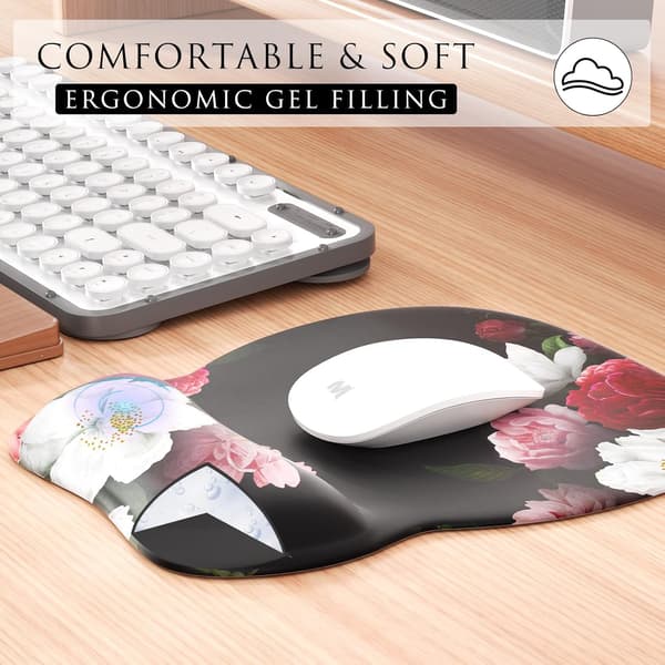 Ergonomisk musematte med håndleddstøtte i minneskum, komfortabel musematte for bærbar PC, smertelindrende håndleddstøtte Red Flower