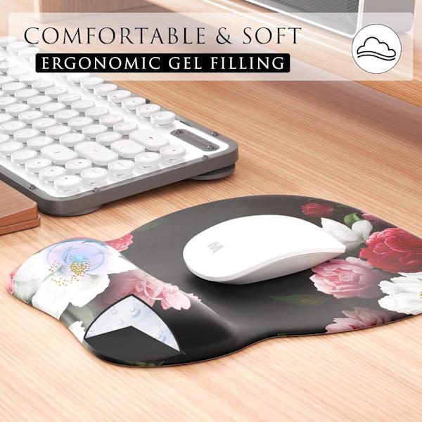 Ergonomisk musemåtte med memory foam håndledsstøtte, behagelig computer musemåtte til bærbar computer, smertelindrende håndledsstøtte Red Flower