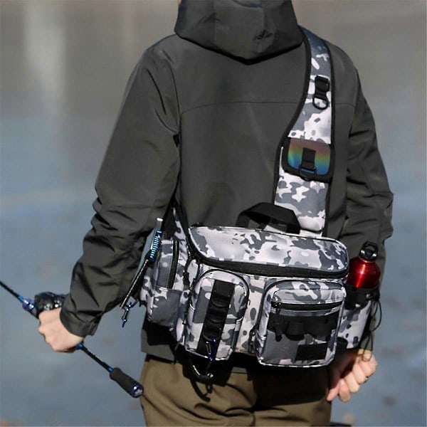 Fiskeväska med ryggsäck, betesbox, utrustningsförvaring, midjeväska, flugfiske ryggsäck med spöhållare, sling bag -C