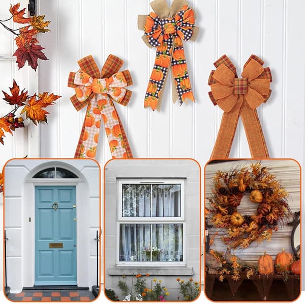 Thanksgiving Sløjfe Ornament, Efterårssløjfe til Krans, 3 Stykker Efterårshøst Dekorationer