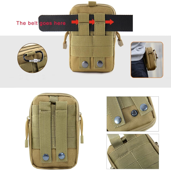 ZhaoCo Tactical Molle -pussi, kompakti vyölaukku, sotilasarmeijan EDC-pussi, vyölaukku, fanny-pakkaukset urheiluun, vaellukseen, retkeilyyn Khaki