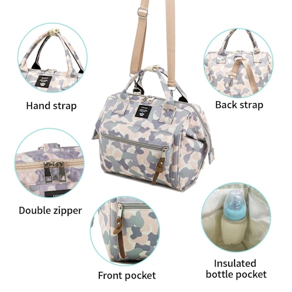 Liten blöjryggsäck, miniryggsäck för blöjor och axelväska för blöjor med isolerad ficka Camouflage
