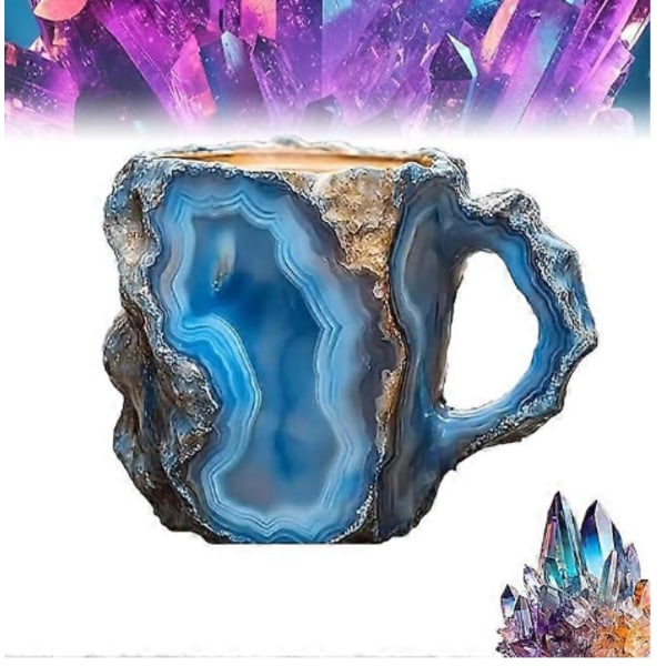 Mineral krystall kaffekopp, flerfarget kaffekopp med håndtak, elegant krystallgave til hjemmet og kontoret aquamarine