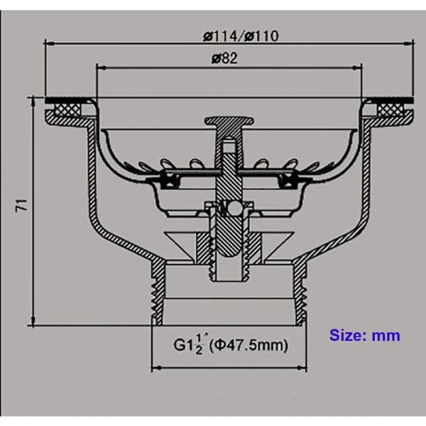 Diskhoavlopp utan överfyllning rostfritt korg ø 110 mm 1½\", rostfritt stål + ABS avlopp + korg