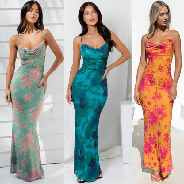 Ny forår/sommer 2024 sexet grime-up grime-kjole med slimprint orange XL