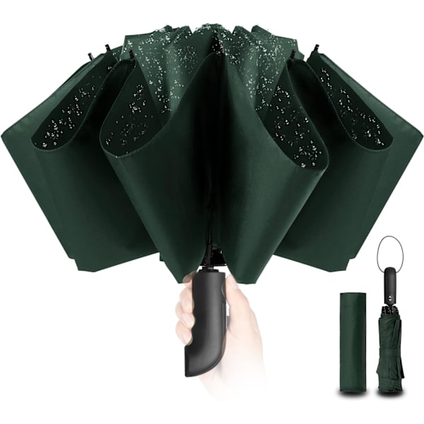 Kompakt sammenklappelig paraply - Automatisk dobbeltsidet paraply Solbeskyttelse Solrig 10 ribben Dark green