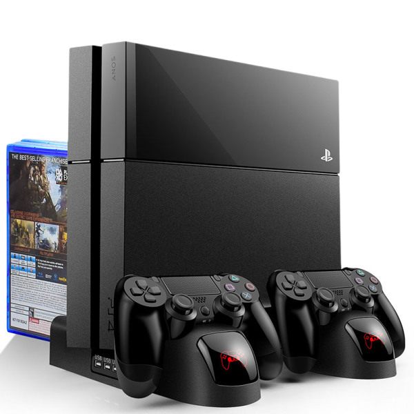 PS4 Stativ Kjølevifte Stasjon for Playstation 4/PS4 Slim/PS4 Pro, PS4 Pro Vertikal Stativ med 12 Spillspor