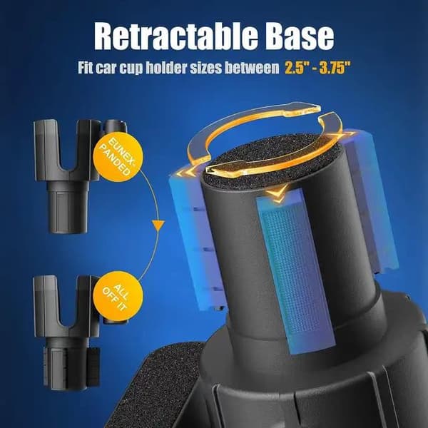 Koppholderutvider for bil, 2 i 1 koppholderutvider med justerbar base, multifunksjonell koppholderutvider for bil, drikkevareholder for store kopper Cup holder + mobile phone