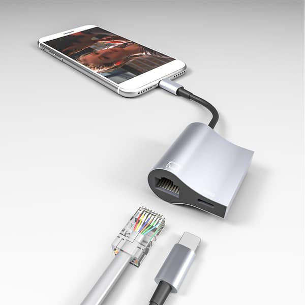 Lightning-interface til RJ45 Ethernet-adapter 2 i 1 LAN-netværksadapter understøtter 10/100 Mbps Gigabit-netværkskabelkonverter