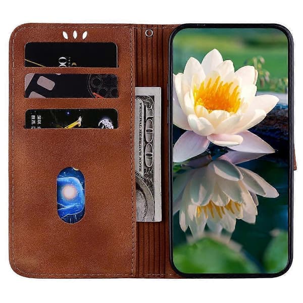 Flip-deksel til iPhone 16 Pro Max Stativ Magnetisk Lommebok Relief Lotusblomst Stativ