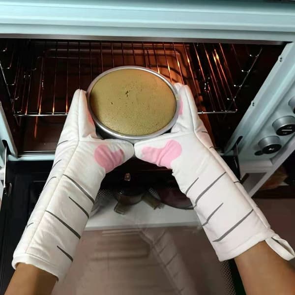 Ovn Handsker Varmebestandige 250°C Bagehandsker, Hvid Katteklo