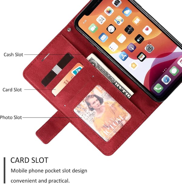 Lærveske til iPhone 11, Geometrisk lommebok med magnet