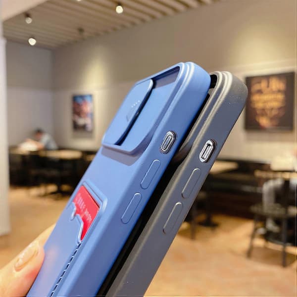 För iPhone 15 Pro Max TPU Skal Kortfack Skjutbart Linsskydd Telefonfodral