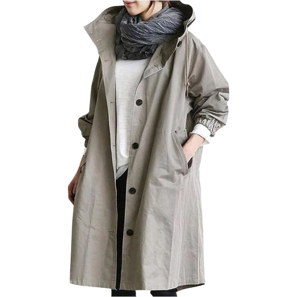 Lysegrå elegant trenchcoat til kvinder efterår/vinter Langærmet hættefrakke /3XL Light grey 3XL