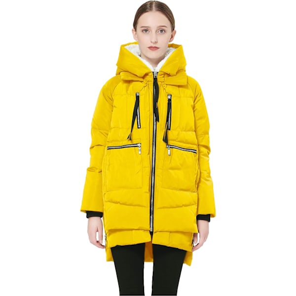 Dame Fortykket Dunjakke Parka Hætte Lang Puffer Frakke til Vinter XL Yellow