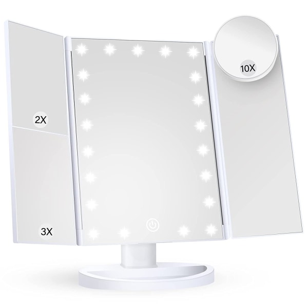 Sminkspegel Sminkspegel med ljus 2X 3X 10X förstoring med upplyst sminkspegel Trifold Folding Touch Co
