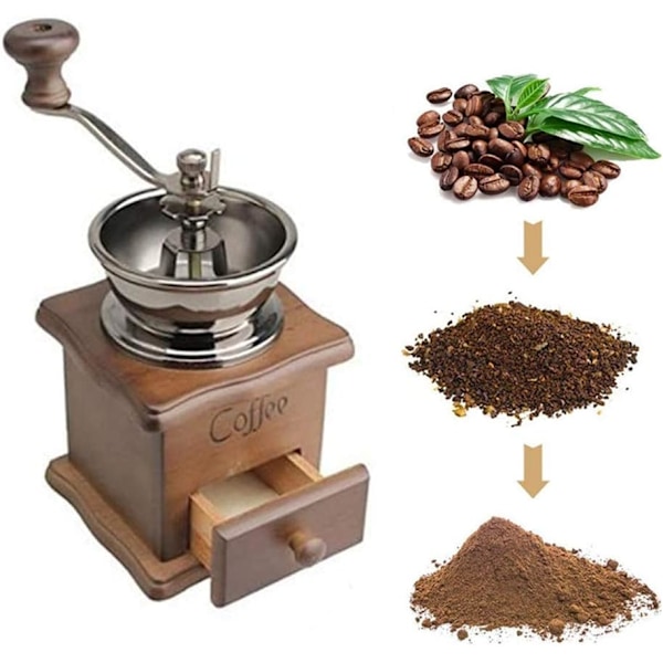 Kaffekvern Tre Vintage Antikk Keramisk Håndsveiv Kaffekvern med Retro Stil Tre Kaffekvern Brown