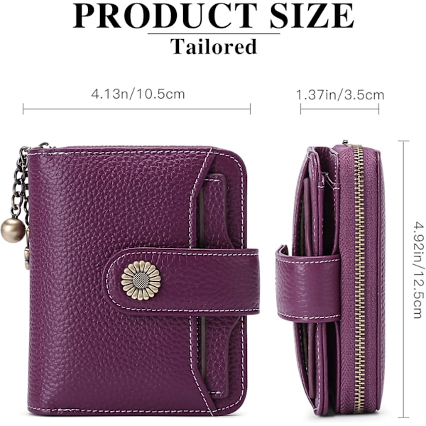 Plånböcker för kvinnor Äkta läder Liten Bifold Kompakt Damplånbok med RFID-skydd Dark Purple