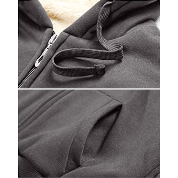 Damer Casual Vinter Varm Tykk Jakke Full Zip Up Hoodie Genser for Kvinner S Dark grey