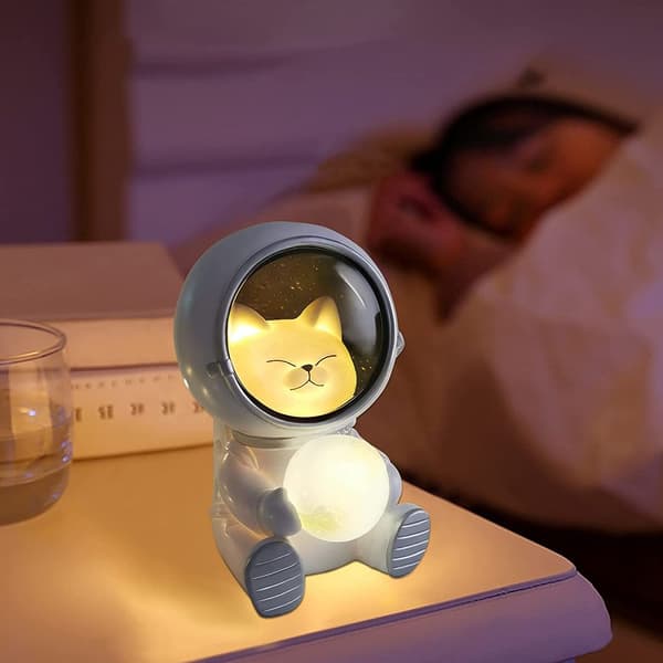 LED Natlampe til Børn, Natlampe Kat Astronaut Figur