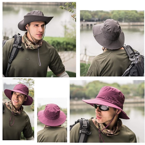 Super brede solhatter for menn, utendørs fiskebøtte Boonie-hatt vanntett pustende mesh-hette for fotturer Reisecamping Hagearbeid og båtliv Dark Gray One Size