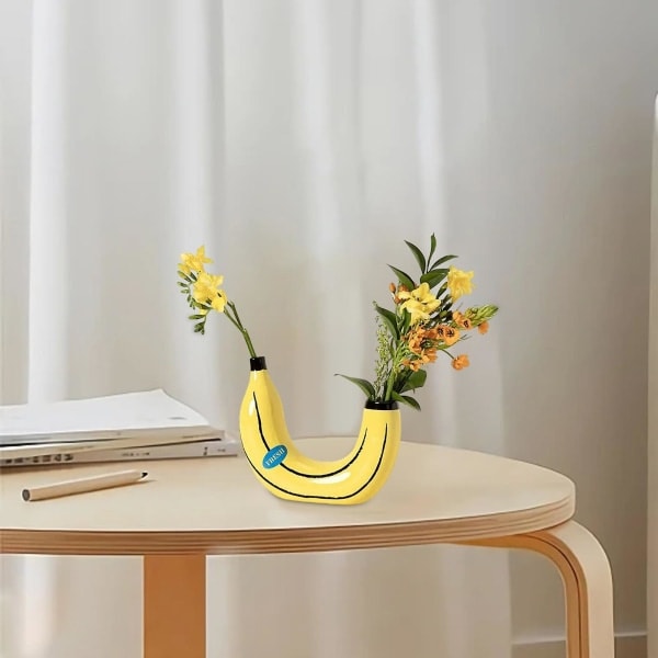 Bananvas - Hållbar ljusgul färg syntetisk harts modern blomkruka konst hantverk skrivbordsvas prydnad heminredning