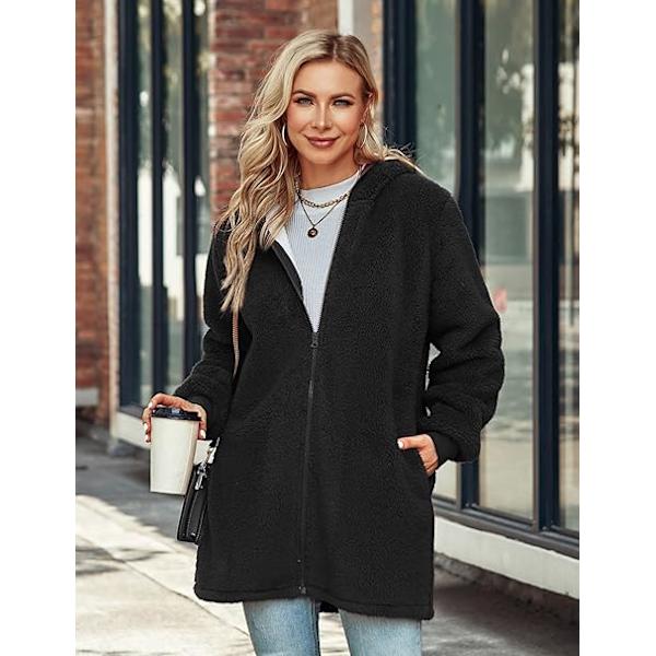 Dame Fleece Oversized Hoodie Frakke Zip Up Jakke Cardigan Bærbar Sweatshirt Hoodie Vinter Varmt Fleece Foret Hætte Frakke Fleece Tæppe med Lomme