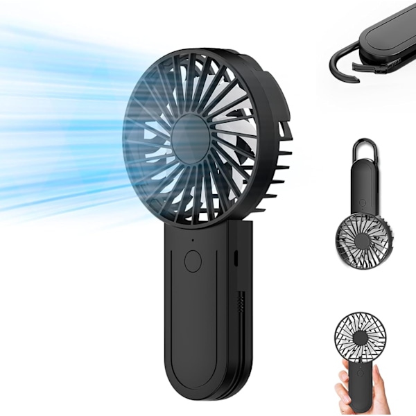 Mini Handheld Fan, Portable Hand Fan With Telescopic Hook USB Rechargeable Battery, Small Pocket Fan with 3 Speeds