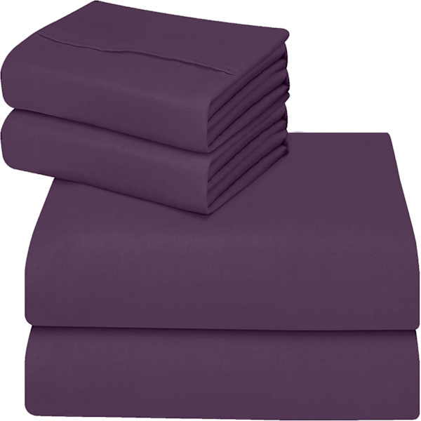 Sängkläder set 4 delar 150x200 - Borstad mikrofiberpolyester - Lakan, påslakan och 2 örngott purple