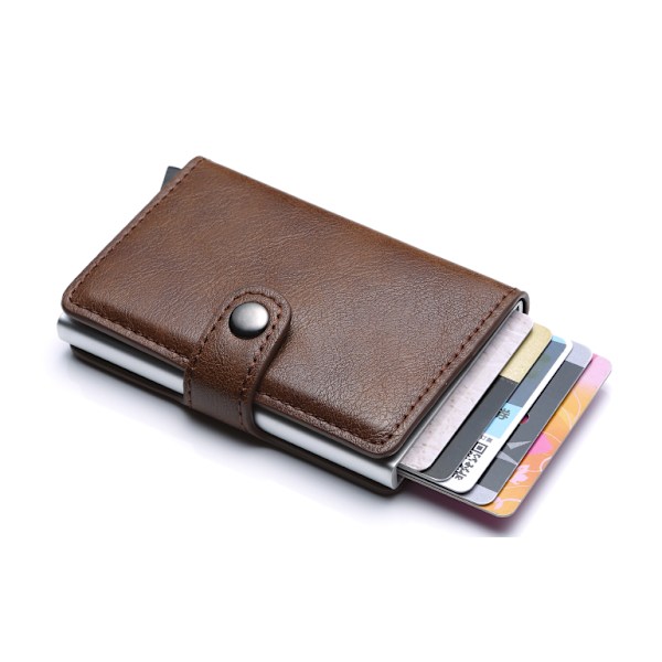 PU Aluminium Legering Kortfodral Män Brake Card Out Män Plånbok - Brun Brown