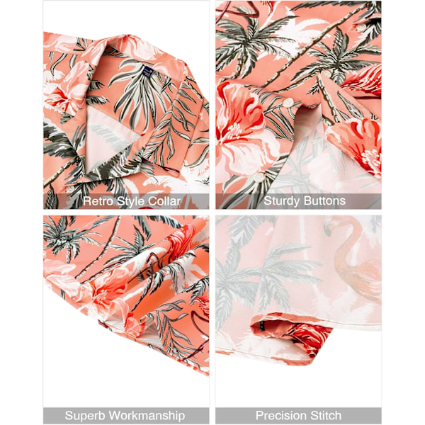 Herr Hawaiian skjorta och shorts set Regular Fit kortärmad casual funky strand flamingo skjorta set 3XL Orange Flamingo