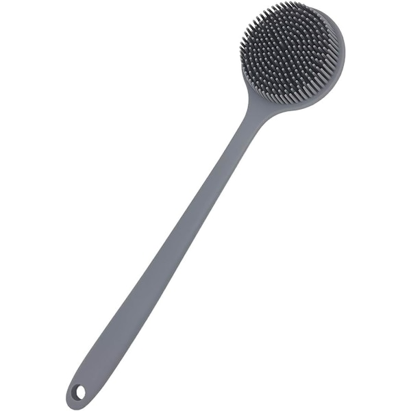 Silikoniselkäharja suihkuun ja kylpyyn, pitkällä kahvalla (harmaa) Grey