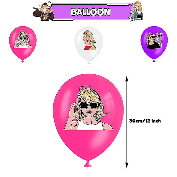 Taylor Swift-tema fans Swiftie fødselsdagsfest dekoration omfatter et banner, balloner, kagepynt