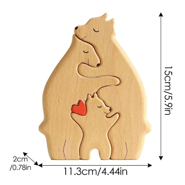 Björnfamilj Träpussel Träskulptur För Familjegåva Jul 2 Björnar 3 björnar 15cmx11.3cm 3 bears