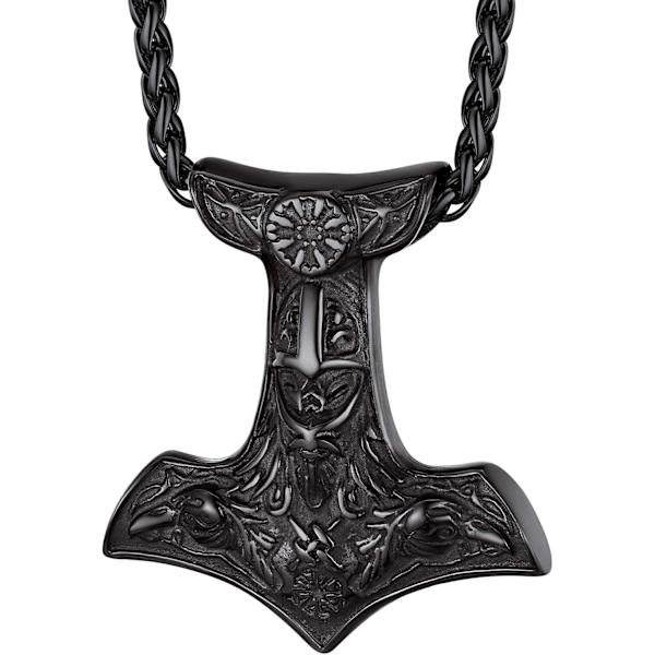 Thorin Mjolnir-vasara riipusriipus, pohjoismainen viikinkikirves piikikettulla, ruostumaton teräs 01. Negro