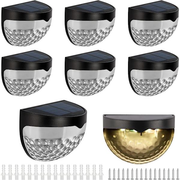 Paket med 8 solcellslampor för utomhusbruk - Dekorativt varmt vitt LED-ljus - Utomhus solcellslampa/Vattentät ABS-plast - För vägg, uteplats, trappor, staket