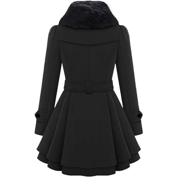 Sort uldblandingsfrakke til kvinder dobbeltradet trenchcoat /XL black XL