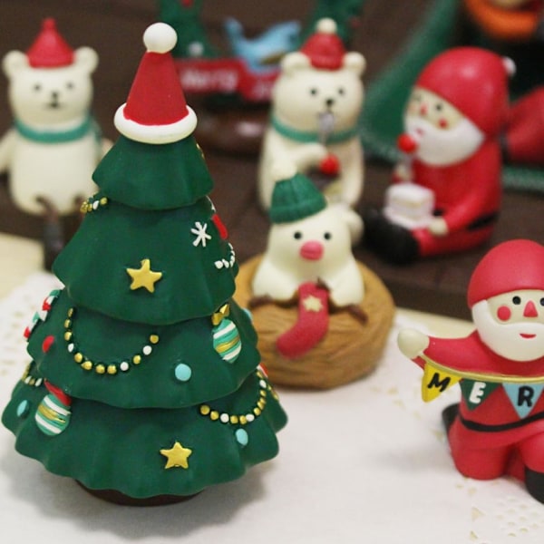 Miniatyr Julgranar Bordsskiva Liten Julgran Resin Julgran med Tomteluva Godisask Vinter Snö Ornament Hantverk DIY Rum Dekoration