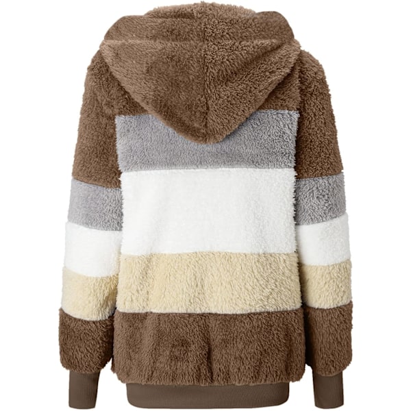 Hettejakke Dame Teddy Fleece Frakk Overgangsjakke med Hette med Lommer Glidelås Høst Vinter Plysj Jakke Fleece Jakke Vinter 4XL J Khaki
