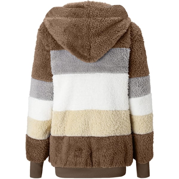 Hettejakke Dame Teddy Fleece Frakk Overgangsjakke med Hette med Lommer Glidelås Høst Vinter Plysj Jakke Fleece Jakke Vinter 4XL J Khaki